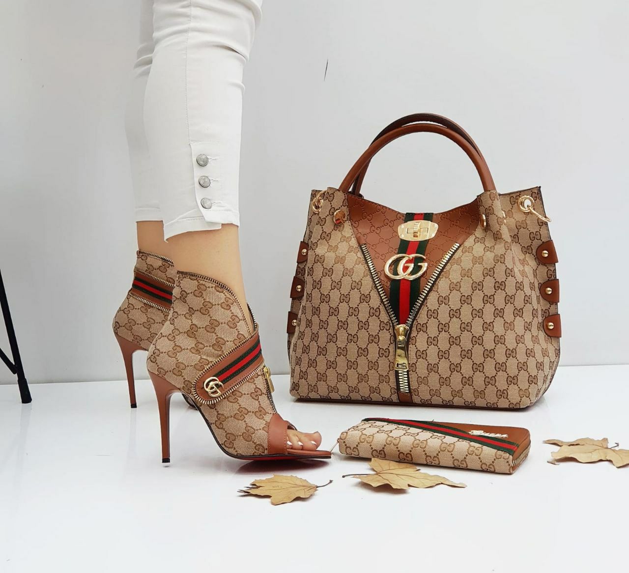 Gucci boot tiptoe heels and ophidia tote bag