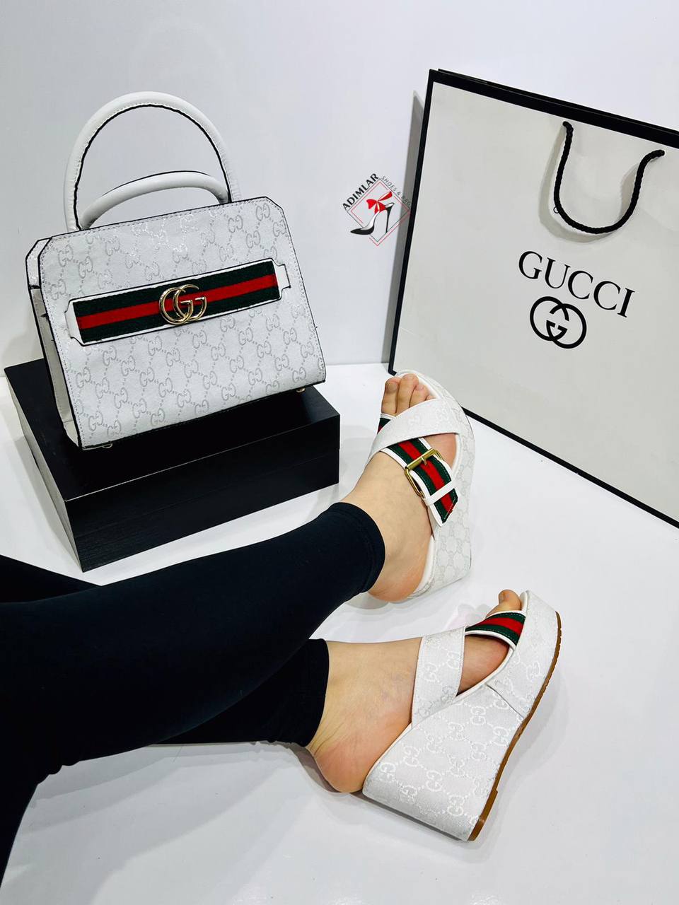Gucci wedge sandals and handbags